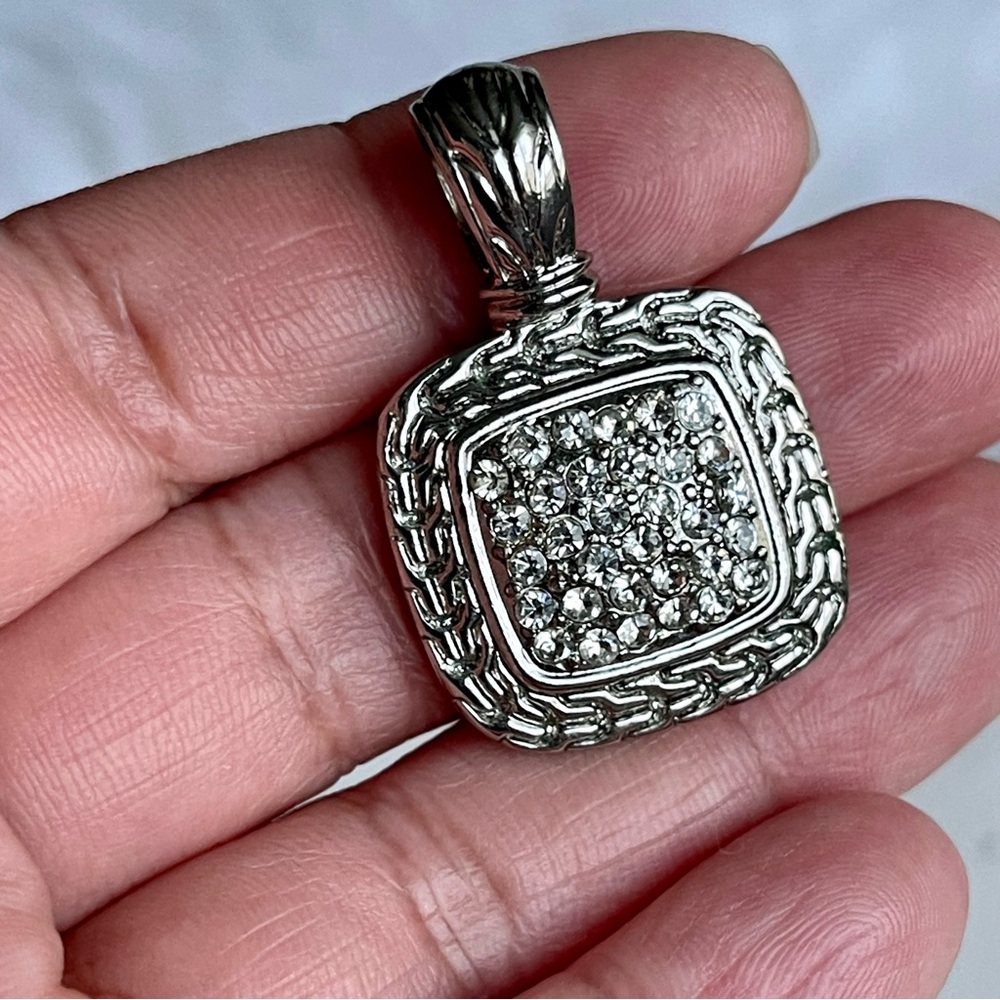 VINTAGE | Pave Clear Crystals Silver Tone Unsigned Pendant Only